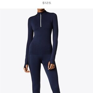 Tory Sport (by Tory Burch) Quarter Zip Seamless Pullover with Thumb Holes